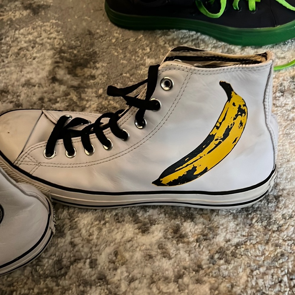 Andy Warhol Banana Converse All Star Chuck Taylor white leather 8 men 10 women.